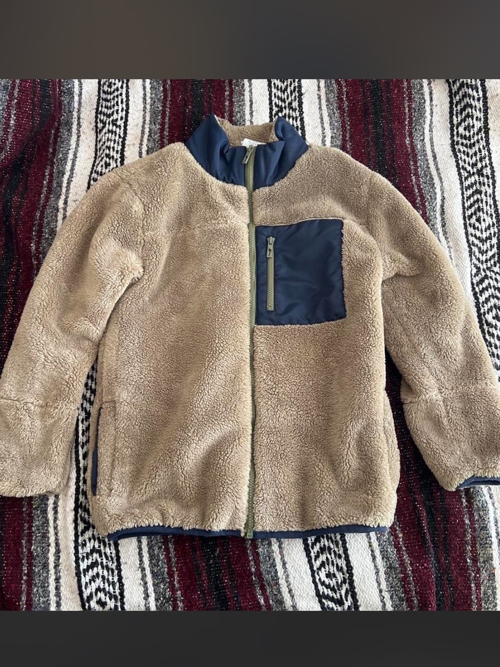Tommy Bahama Beige Sherpa Jacket with Navy Chest Pocket
